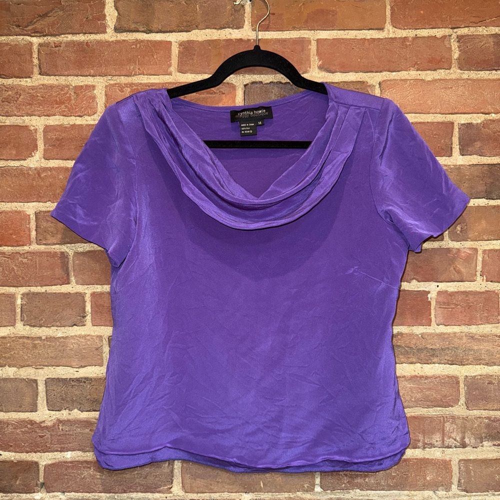 Purple Cowl Neck Silk Women's Top